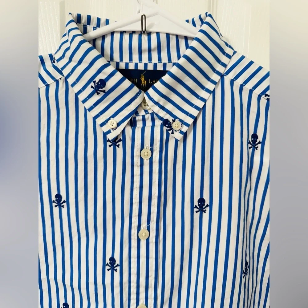 Ralph Lauren Kids White and Blue Striped Button Down Shirt
